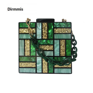 women Green Gold Acrylic Chain Handbags